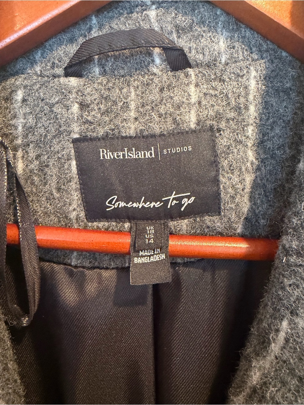 River Island Grey Pinstripe Double-Breasted longline Coat - Picture 5 of 8